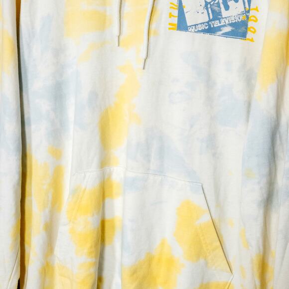 MTV Graphic Hoodie Yellow Blue Tie Dye Size L Retro 80s - Picture 5 of 8